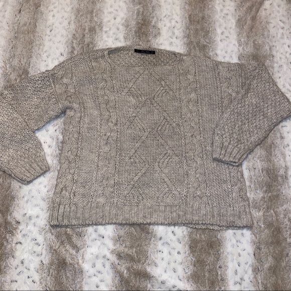ZARA CABLE Chunky KNIT SWEATER in TAUPE GREY/TAN - Picture 4 of 7